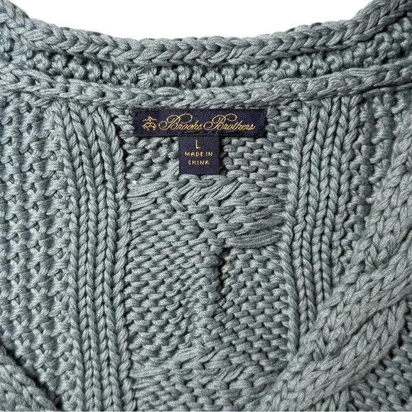 Brooks Brothers 100% cotton cable knit sweater luxe soft heavyweight blue $198 - Picture 6 of 9